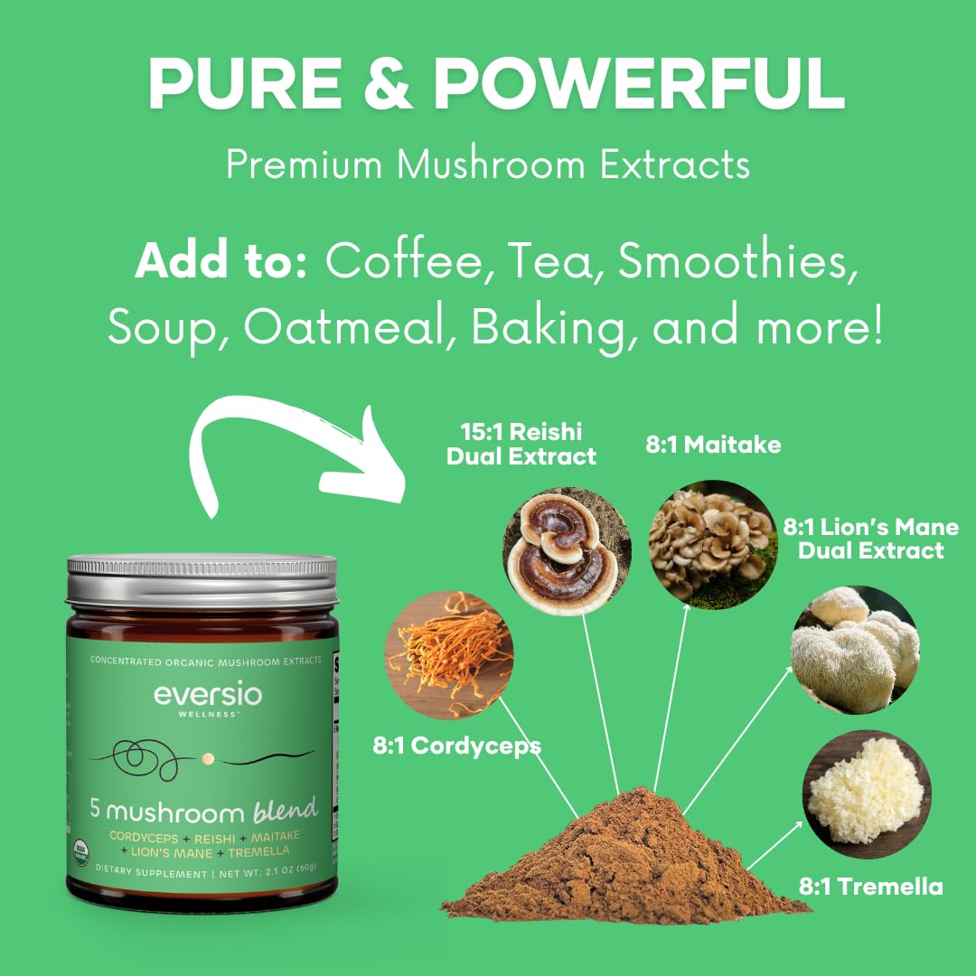 Smoothie blended with Eversio Wellness 5 Mushroom Blend to support focus.