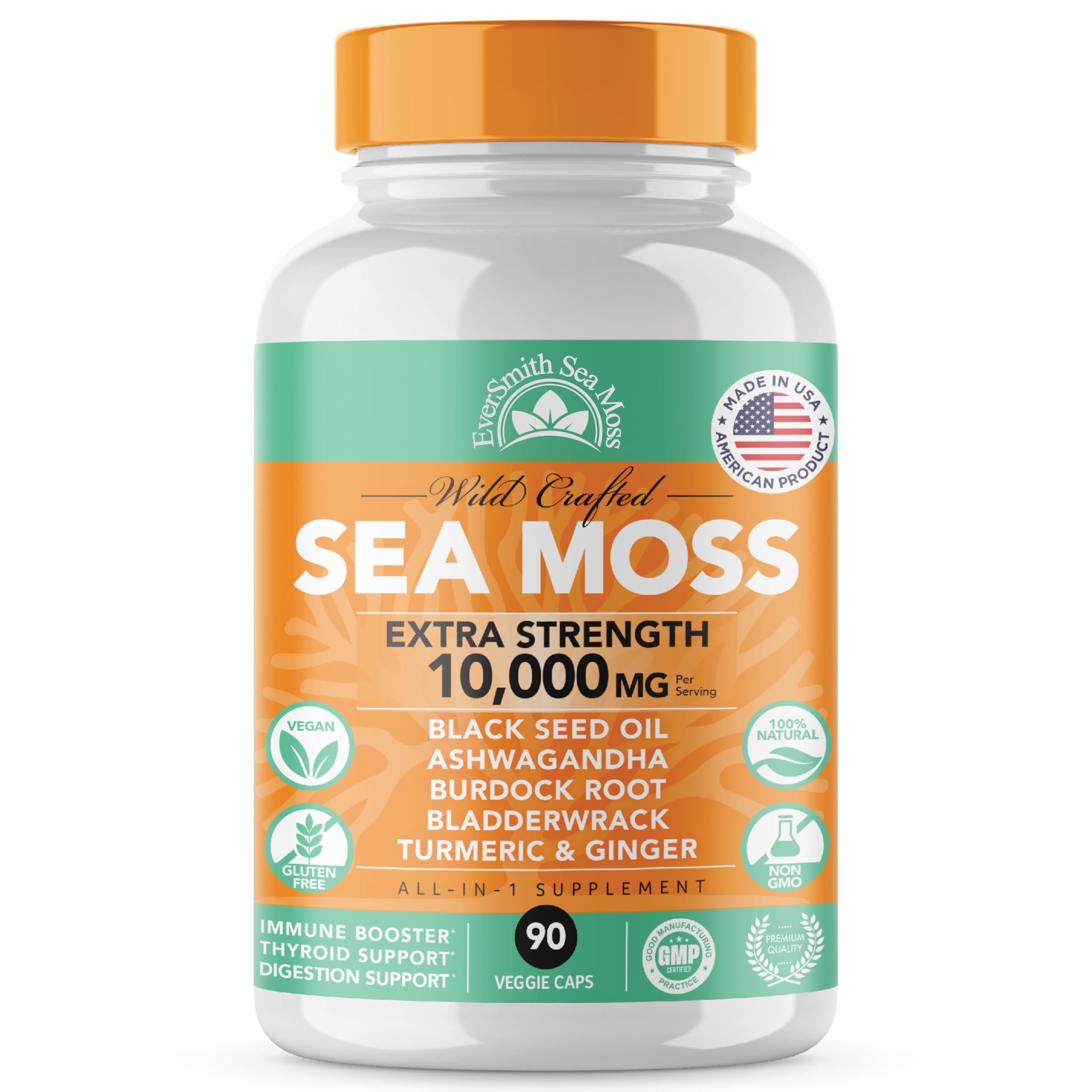EverSmith Organics Irish Sea Moss bottle showing the 3500 mg blend for daily vitality.