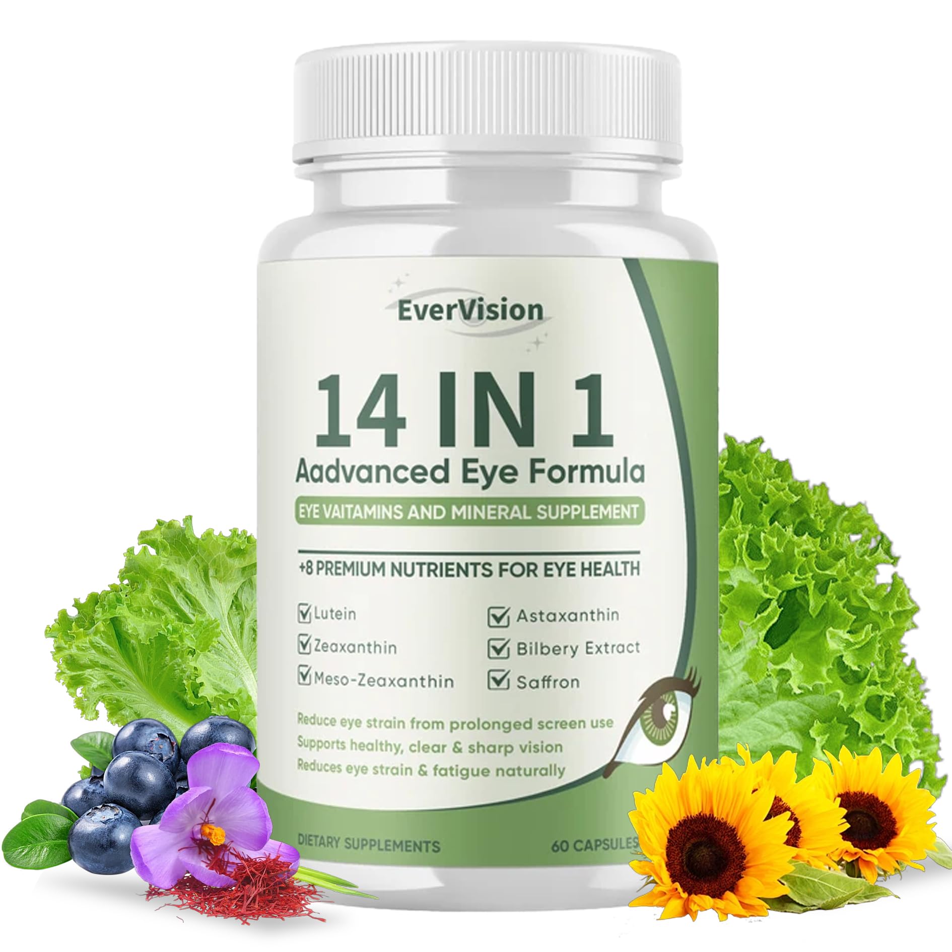 EverVision 14-in-1 bottle closeup supports daily eye health and clarity.