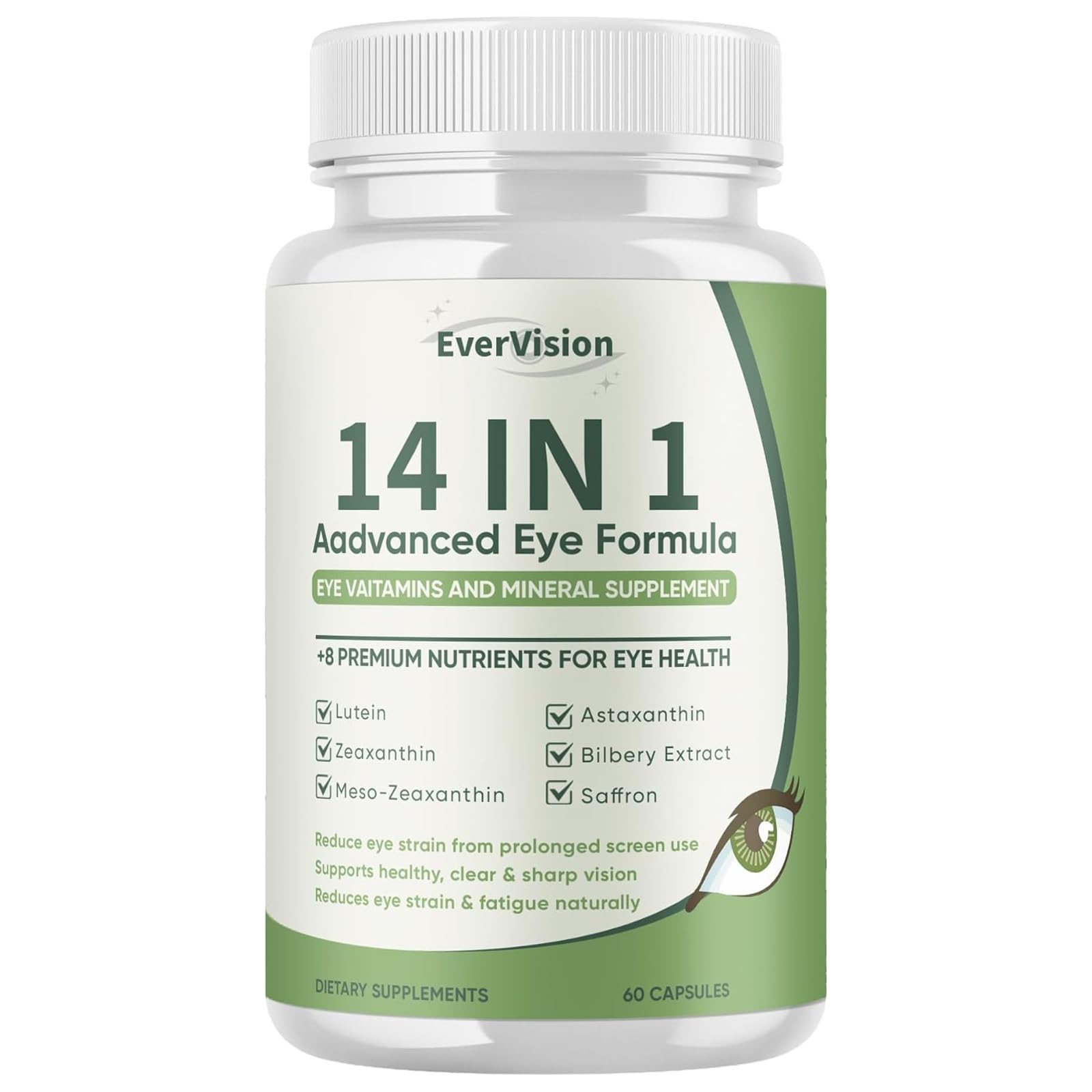 EVERVISION bottle front view shows the 14-in-1 eye formula for daily use.