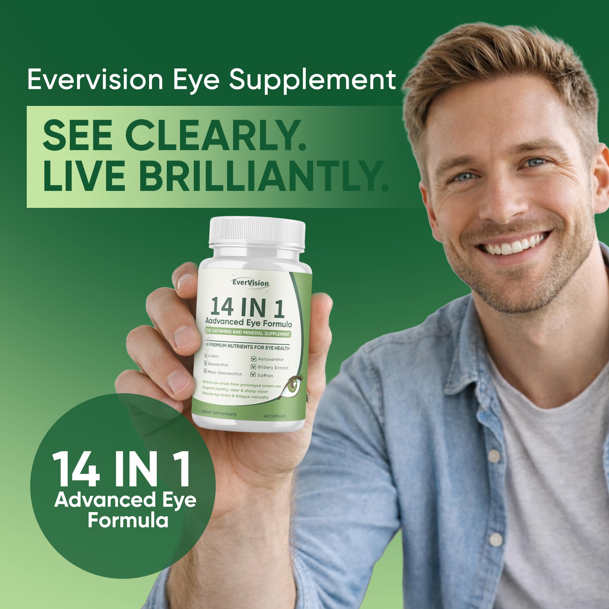 EVERVISION label graphic highlights lutein and zeaxanthin for visual comfort.