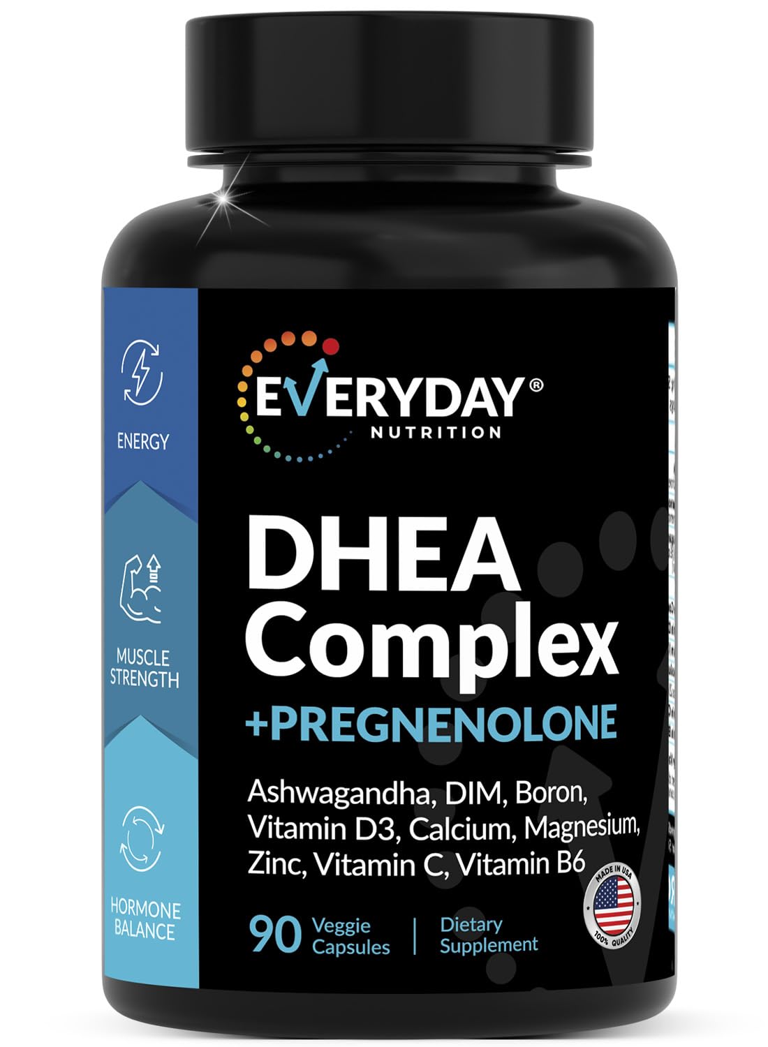 EVERYDAY NUTRITION DHEA micronized bottle shown for potential vitality support.
