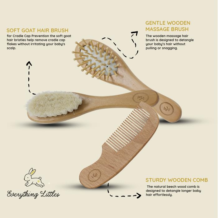 Everything Littles cradle-cap-comb safely detangles and prevents snags.