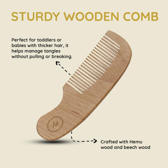 Everything Littles natural-wood-finish brush feels smooth and comfortable for small heads.