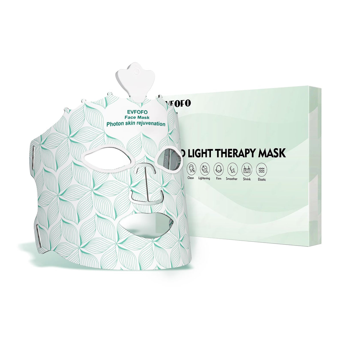 EVFOFO 7-color LED mask front view with soft green silicone for at-home skincare.