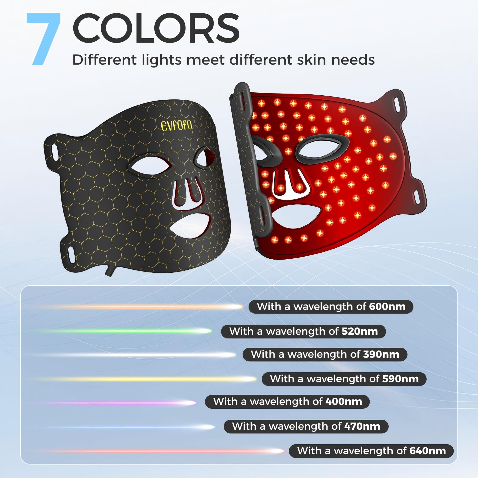 EVFOFO LED Face Mask color options showcased for daily skincare.