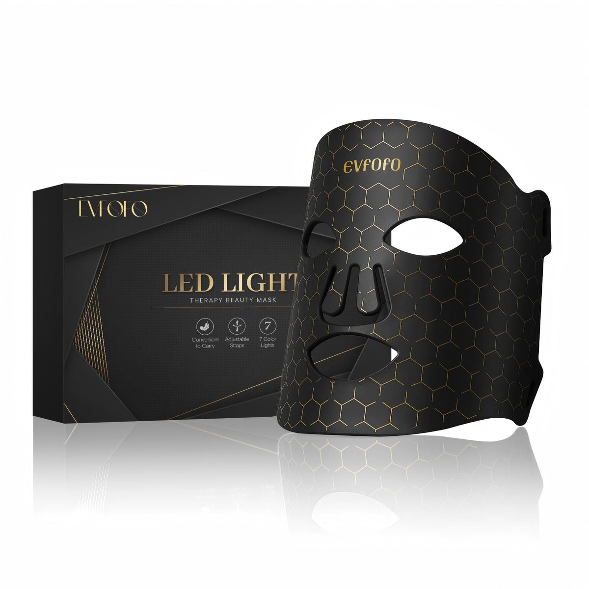 EVFOFO LED Face Mask on face for soothing light therapy sessions.
