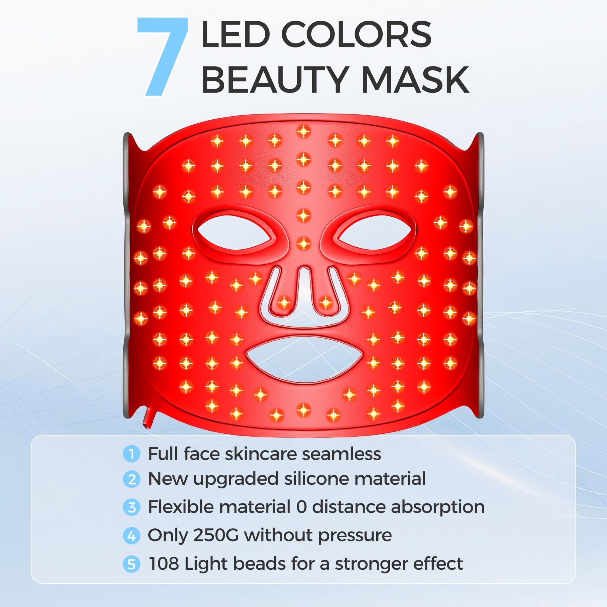 EVFOFO LED Face Mask soft silicone for comfortable wear.