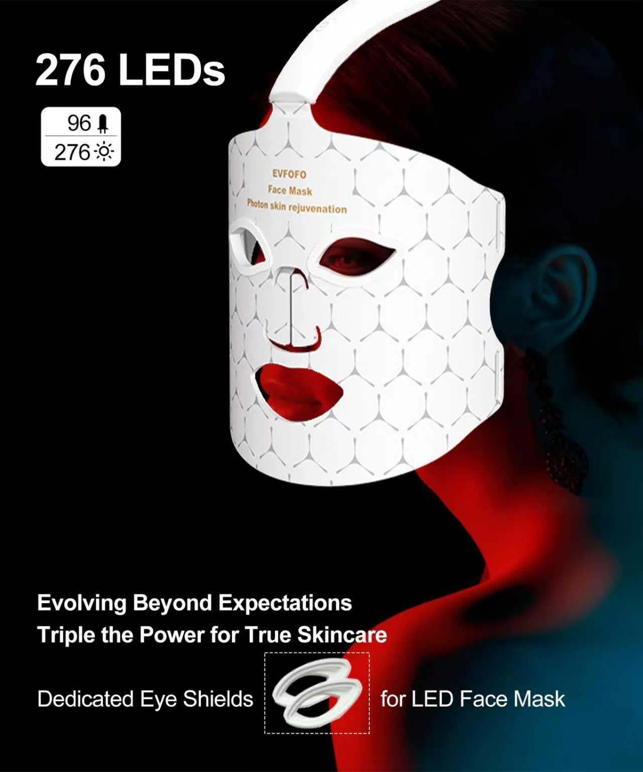 EVFOFO package contents include mask, charging cable, straps, and manual.