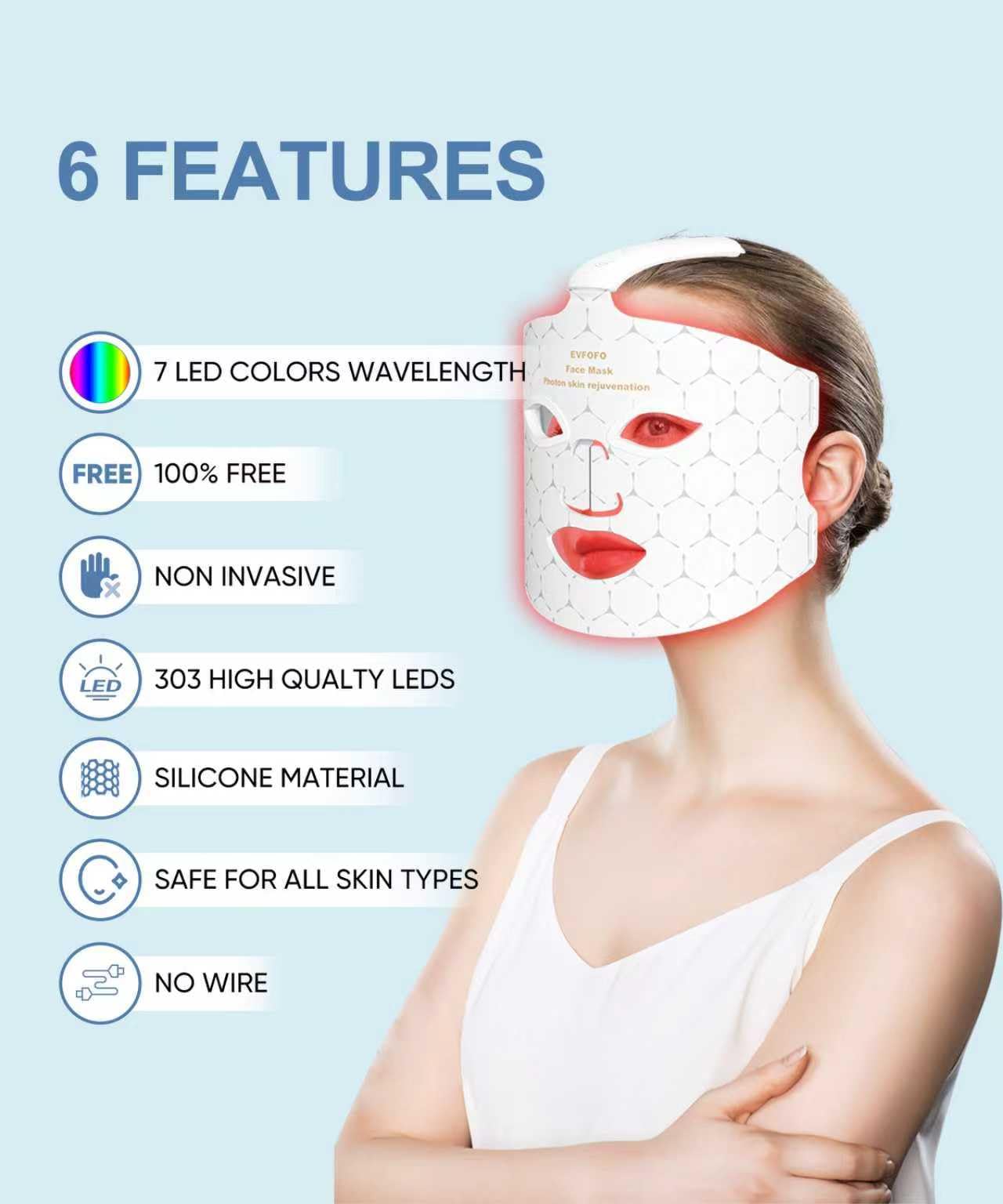 EVFOFO red light mask travel-ready design suitable for on-the-go skincare.