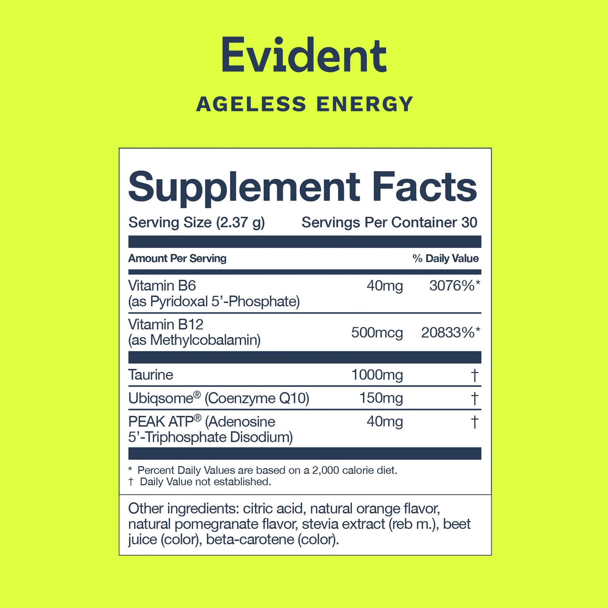 EVIDENT WELLNESS Ageless Energy travel-size packaging for busy days.