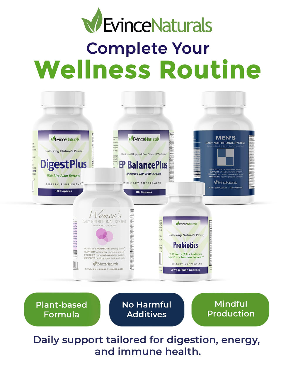EvinceNaturals probiotic packaging with open bottle suggests a simple daily routine.