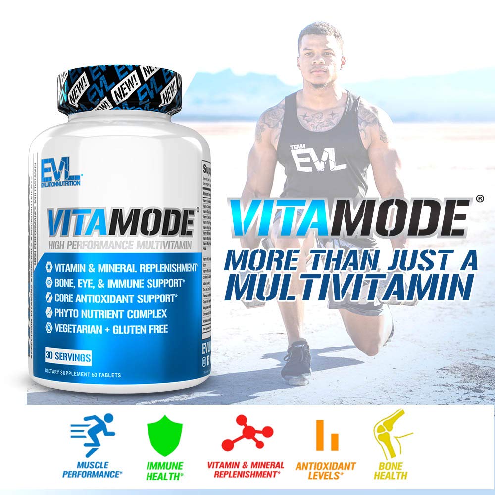 EVL Advanced Daily Multivitamin for Men with Lycopene shown; supports muscle health and immunity.