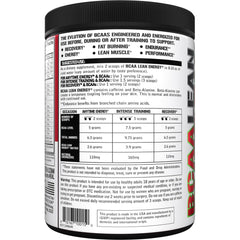 EVL BCAA Lean Energy powder label close-up highlights clean energizers