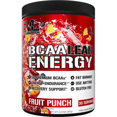 EVL BCAA Lean Energy bottle front with fruit punch flavor for workouts