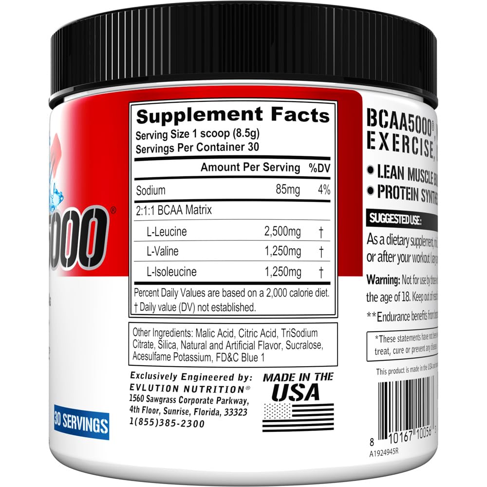 EVL BCAAs 2:1:1 ratio scoop demonstrating balanced amino acids for endurance and recovery