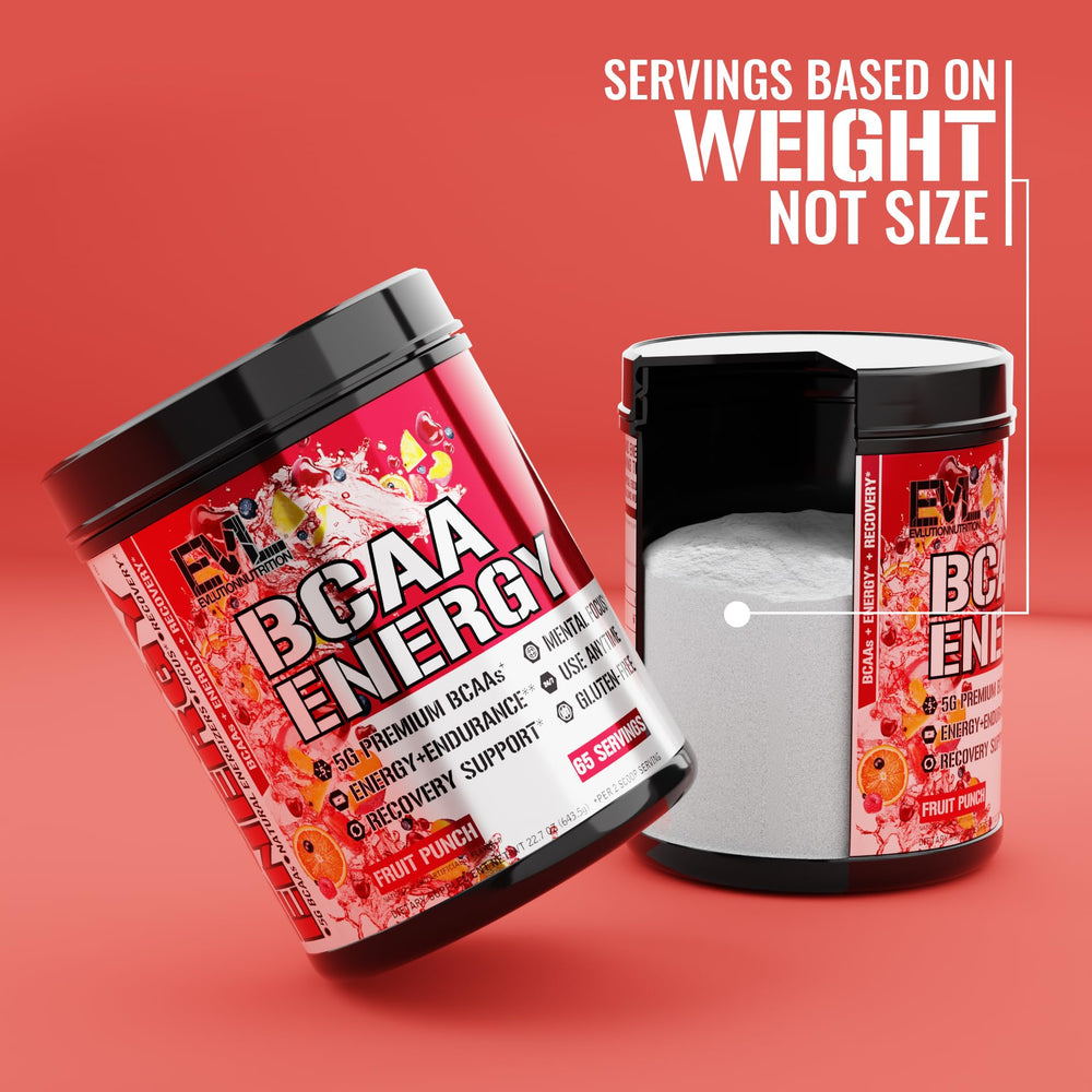 EVL BCAAs Energy powder mixed in a glass with fruit punch color