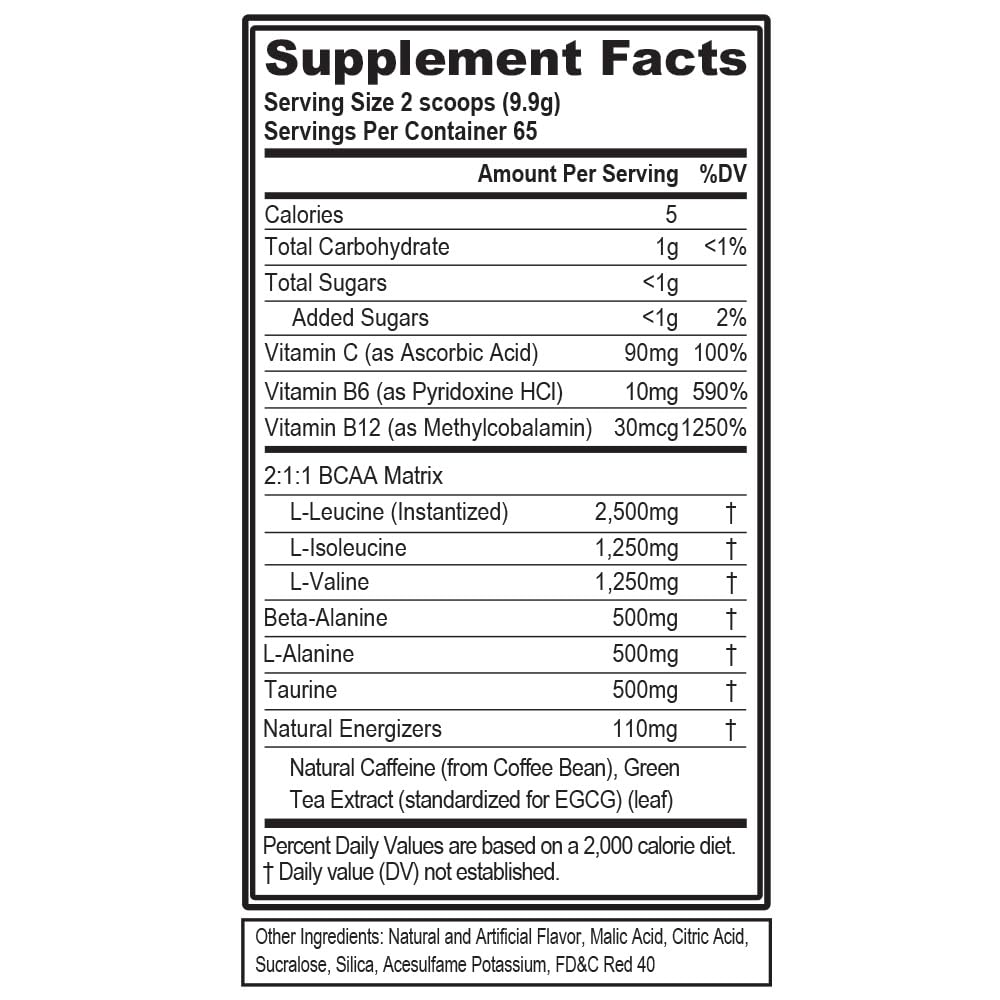 EVL BCAAs Energy fruit punch being poured for a pre workout drink