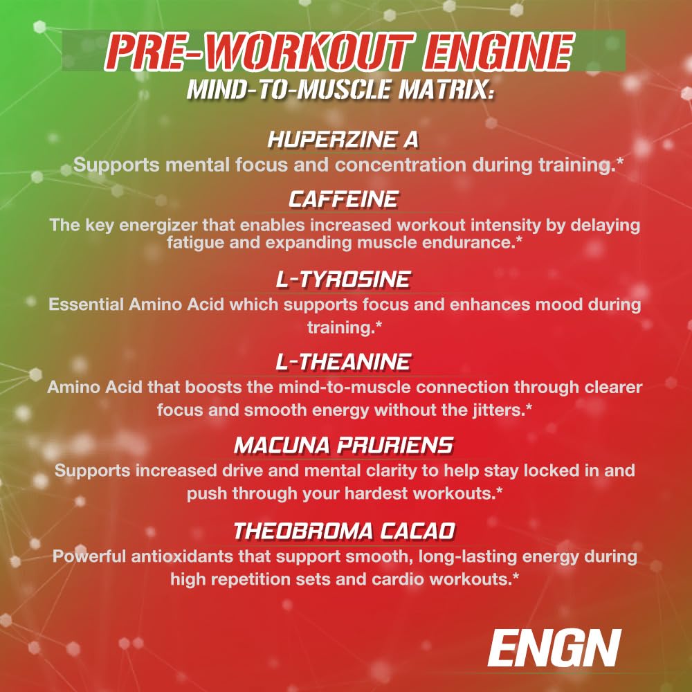 EVL ENGN ingredients close-up highlighting tyrosine, agmatine, and mucuna