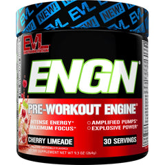EVL ENGN intense preworkout can with Cherry Limeade for lasting energy during sessions