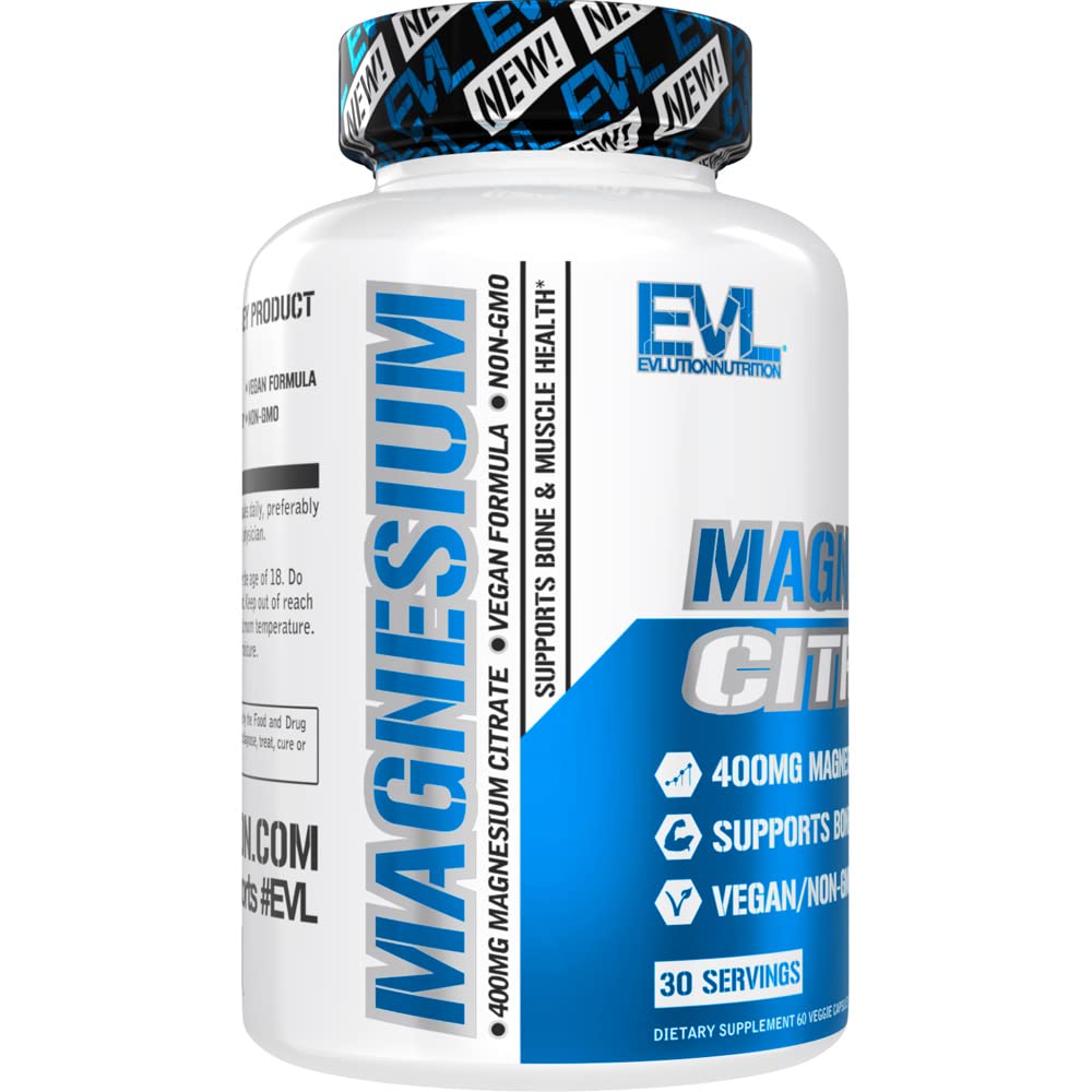 EVL Magnesium Citrate Capsules ingredient label emphasizes vegan and non-GMO formula