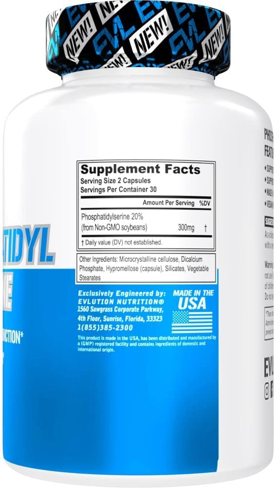 EVL PhosphatidylSerine capsules pouring highlighting daily cognitive support