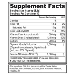 Close-up of EVL PumpMode blue Raz label emphasizing stimulant-free pre-workout design