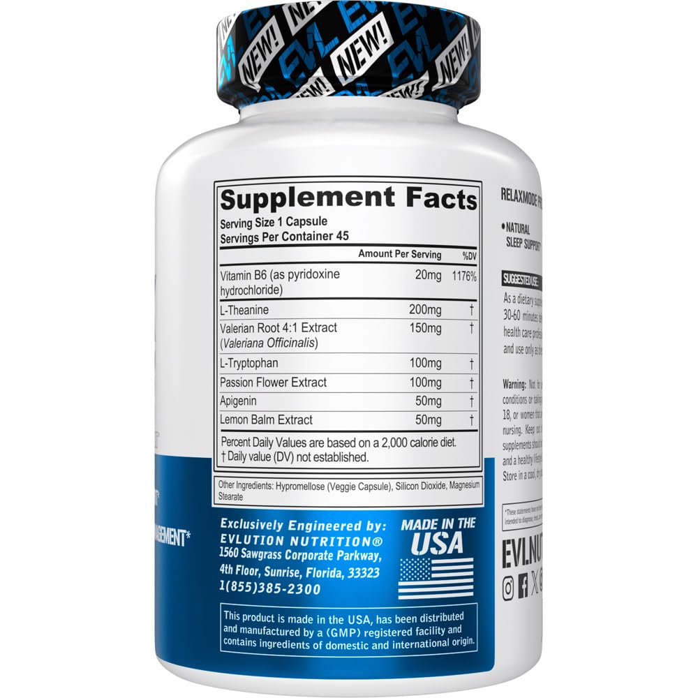 EVL RelaxMode bottle label emphasizing vegan, non-GMO formula