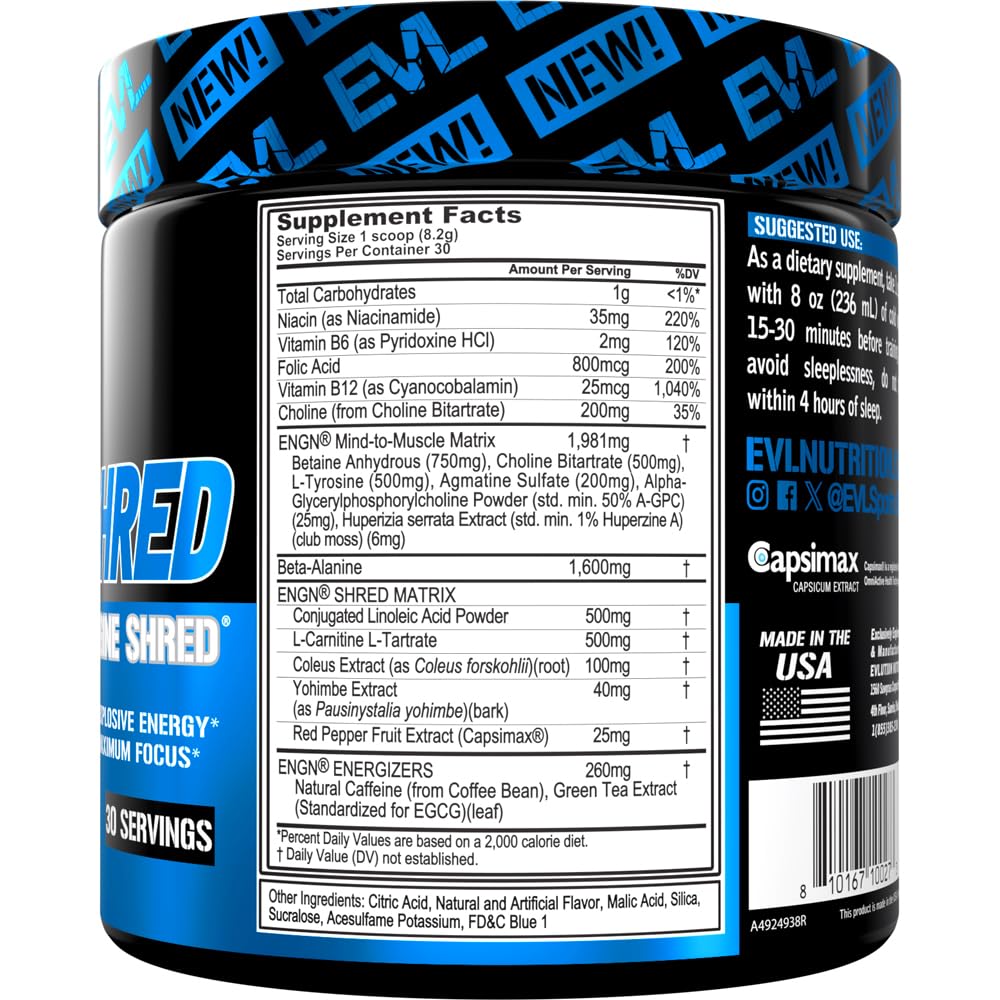 EVL Ultimate Pre Workout Blue Raz scoop for easy-dose energy and focus before training