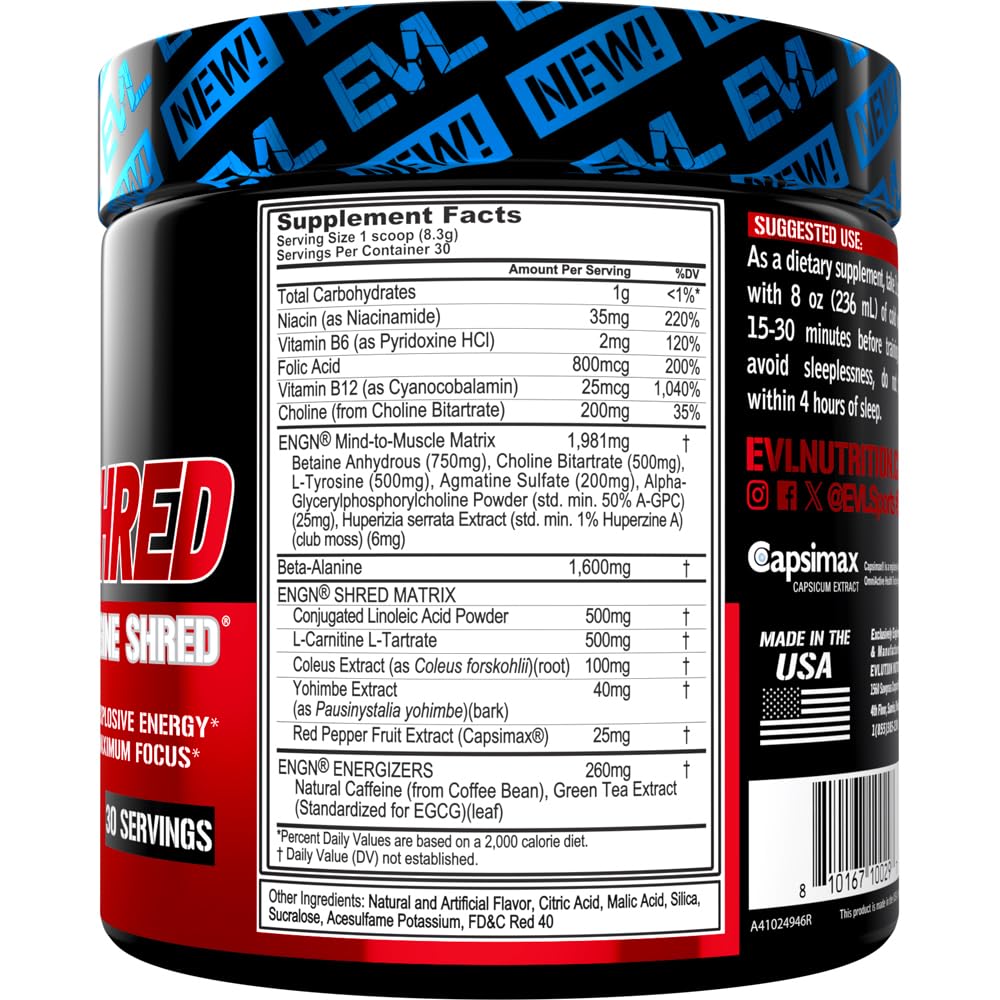 EVL ENGN Shred scoop highlights convenient serving for sustained focus.