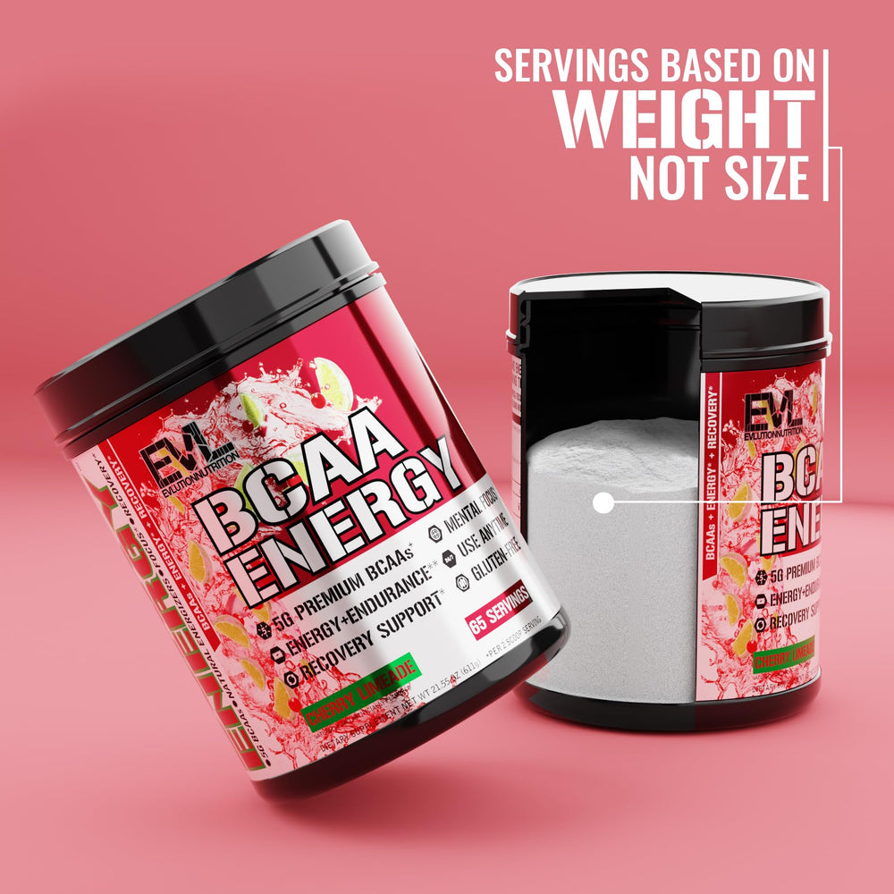 EVL BCAA Energy hydration formula highlighting taurine and caffeine boosts.