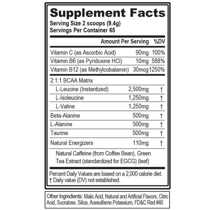 EVL BCAA Energy powder scoop showing precise serving for balanced intake.