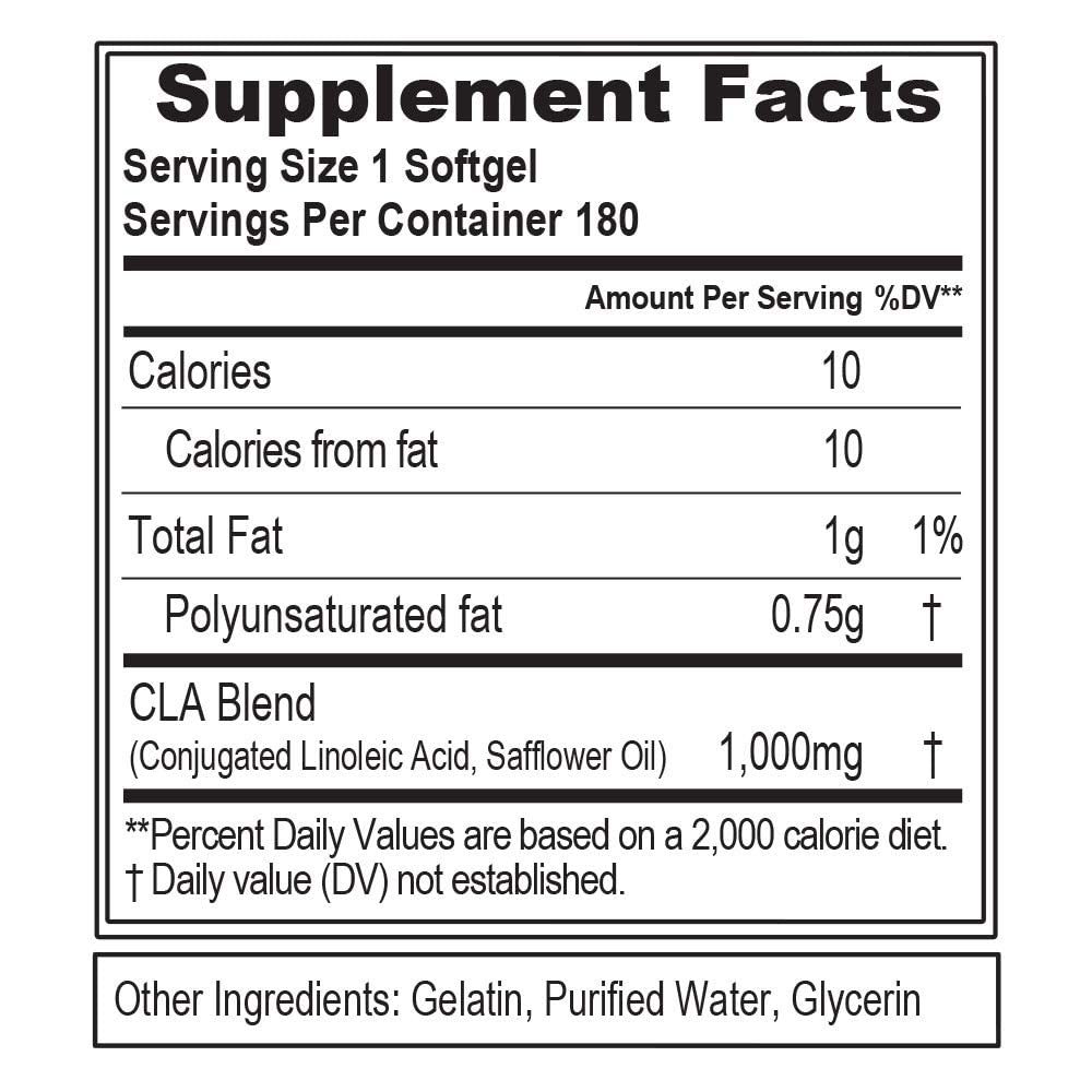 EVLution CLA pills closeup label emphasizing safflower-based formula for weight management