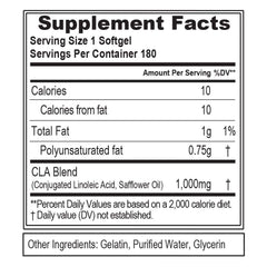 EVLution CLA pills closeup label emphasizing safflower-based formula for weight management