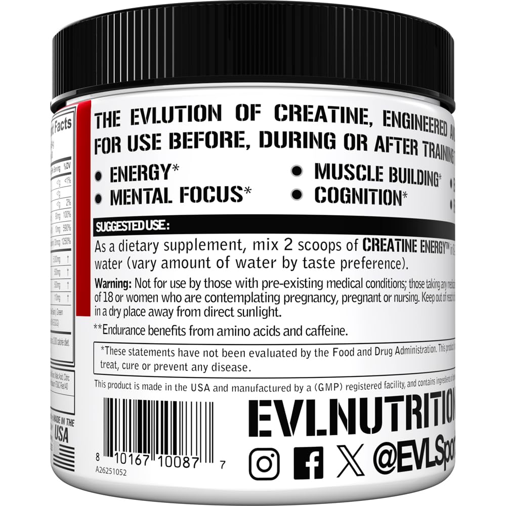 Evlution Creatine Energy bottle top emphasizes portability for on-the-go energy.