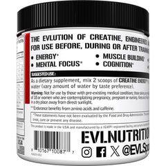 Evlution Creatine Energy bottle top emphasizes portability for on-the-go energy.