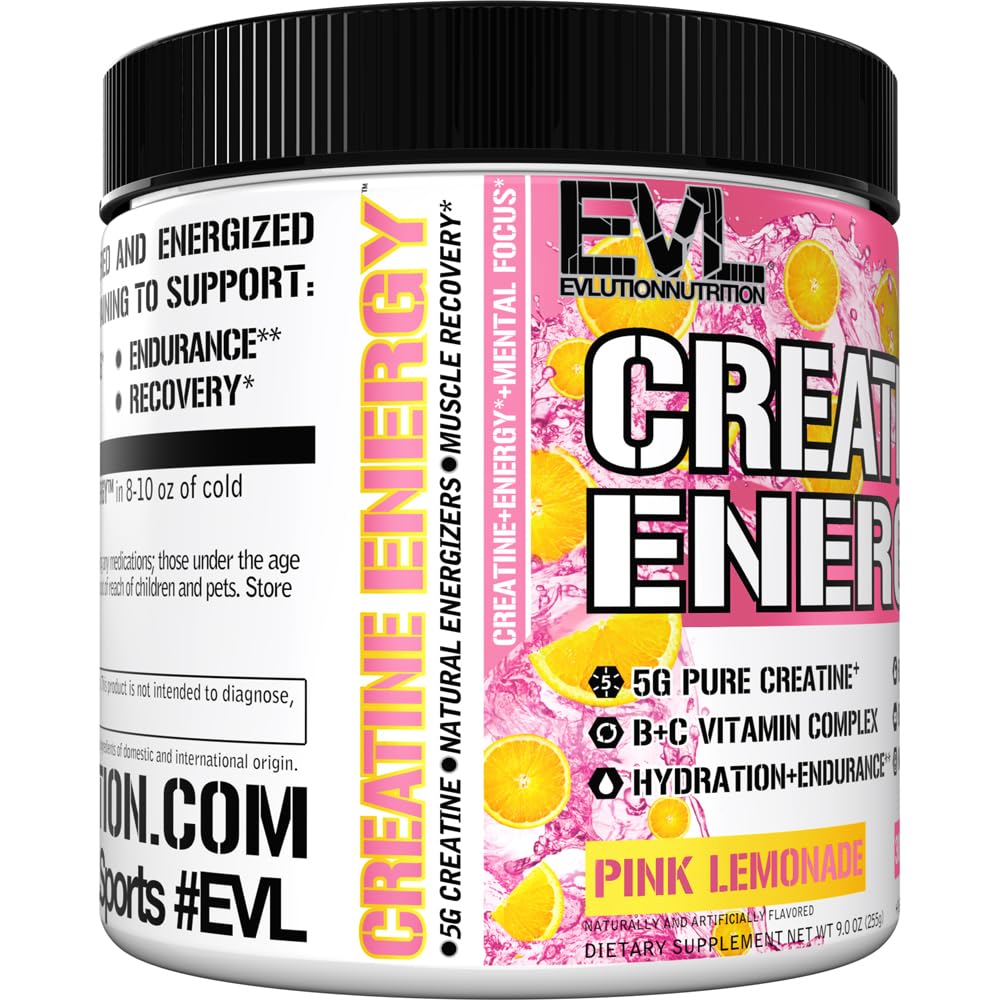Evlution Creatine Energy dissolves in water for quick hydration during workouts.