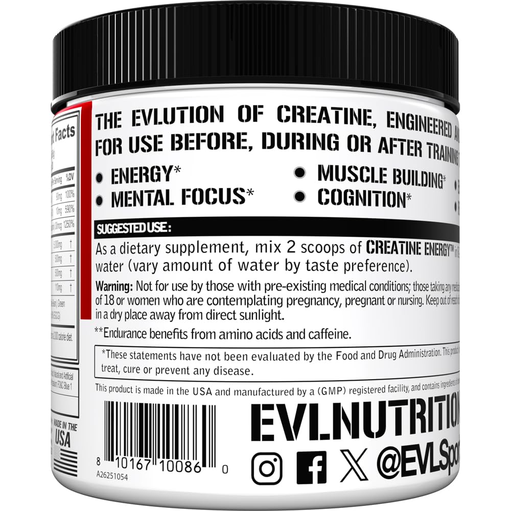 EVLUTION Creatine Energy drink in glass showing vibrant Rocket Pop flavor