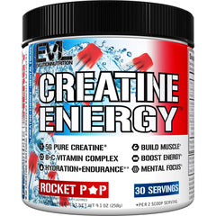 EVLUTION Creatine Energy Rocket Pop can labeled for performance and energy