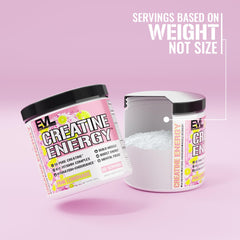 Evlution Creatine Energy scoop dispense ready to mix for training sessions.