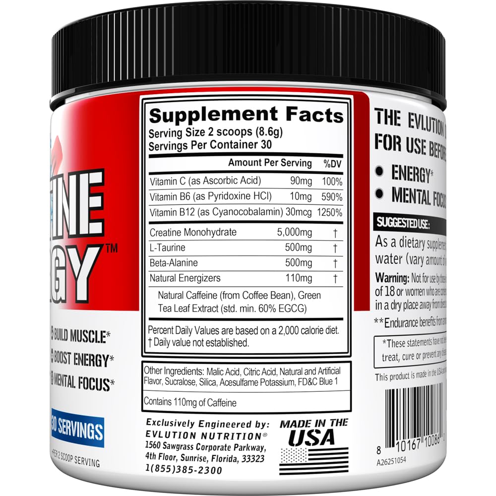 EVLUTION Creatine Energy scoop beside powder for easy daily use