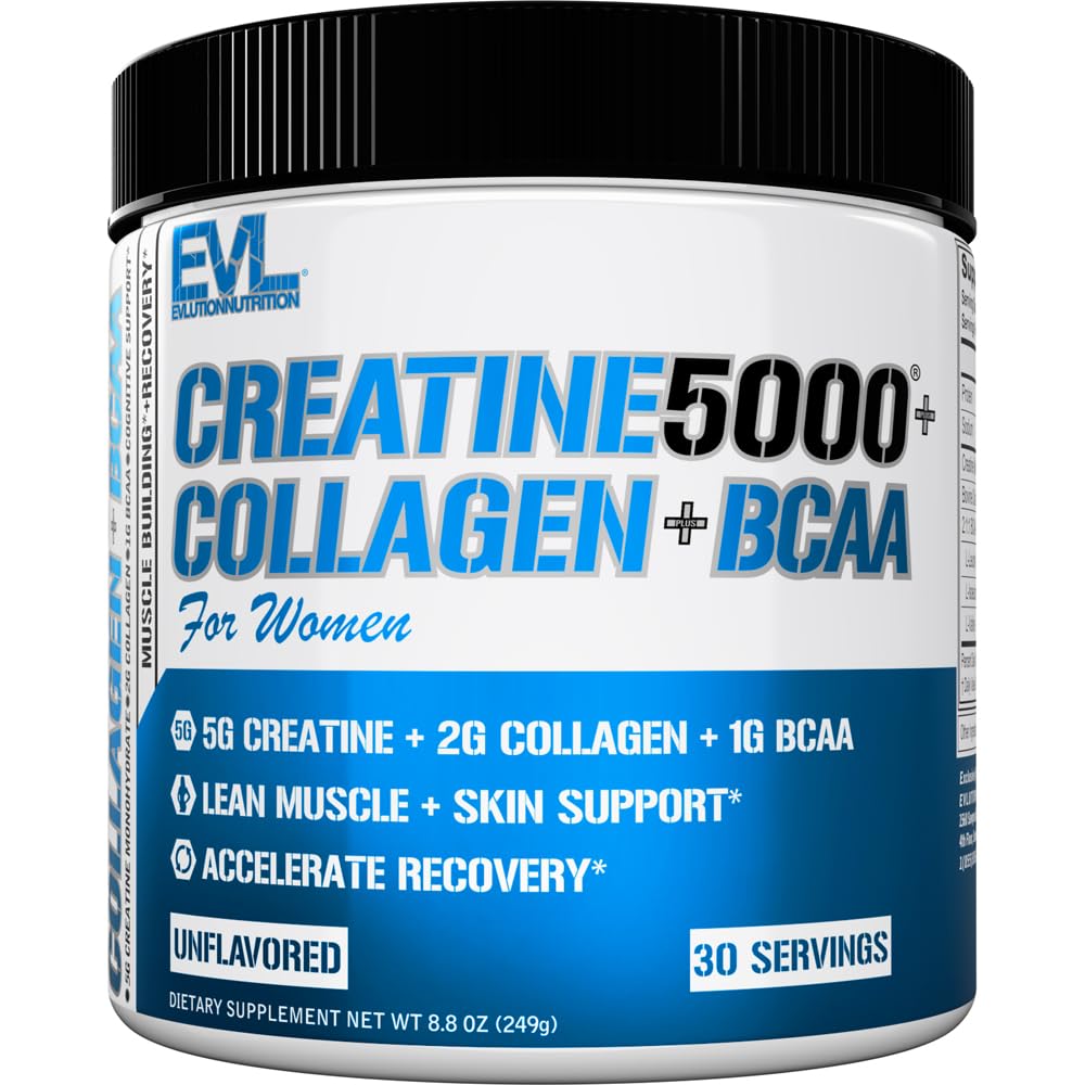 EVLUTION Creatine 5000 + Collagen + BCAA front label showing daily training support