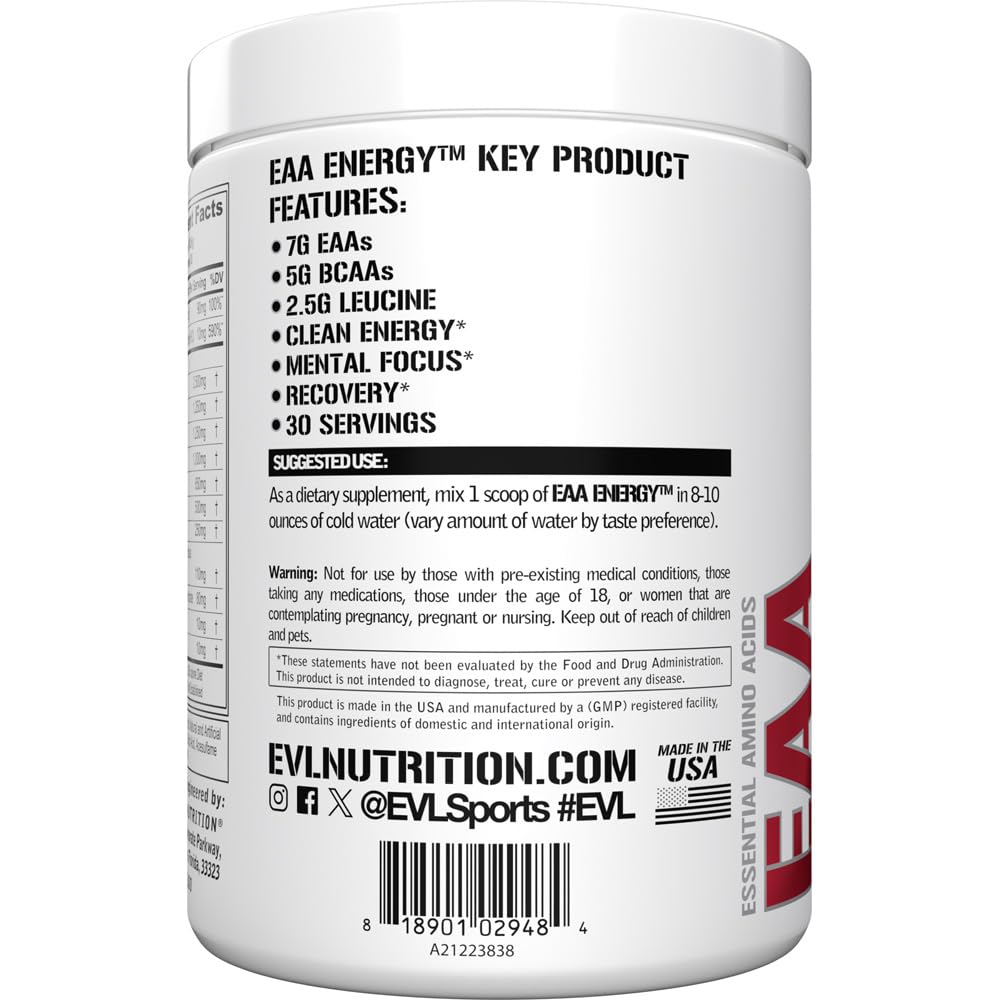 Gym scene featuring EVL EAA Energy 30 servings container