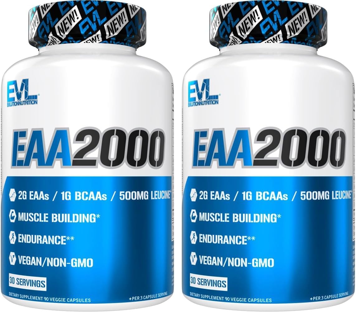 Evlution EAA2000 bottle front, ready for pre- or post-workout fueling.