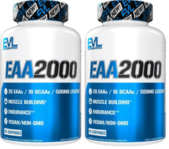 Evlution EAA2000 bottle front, ready for pre- or post-workout fueling.