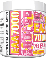 EVLUTION EAA7000 ingredients label highlighting EAAs and BCAAs per serving.