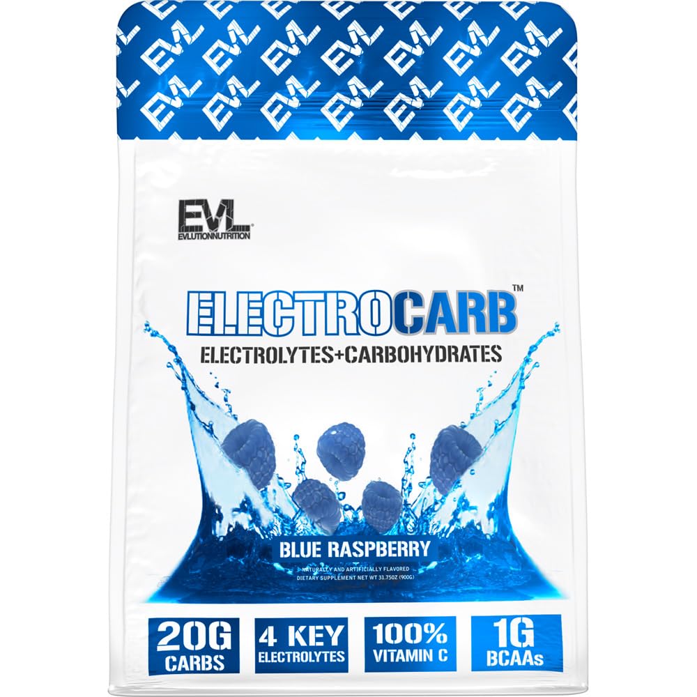 EVL ElectroCarb blue raspberry powder for refreshing hydration during workouts.