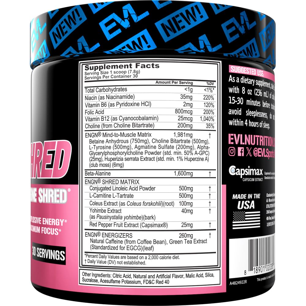 EVL ENGN Shred measuring scoop ensures accurate dosage for consistency.