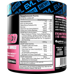 EVL ENGN Shred measuring scoop ensures accurate dosage for consistency.