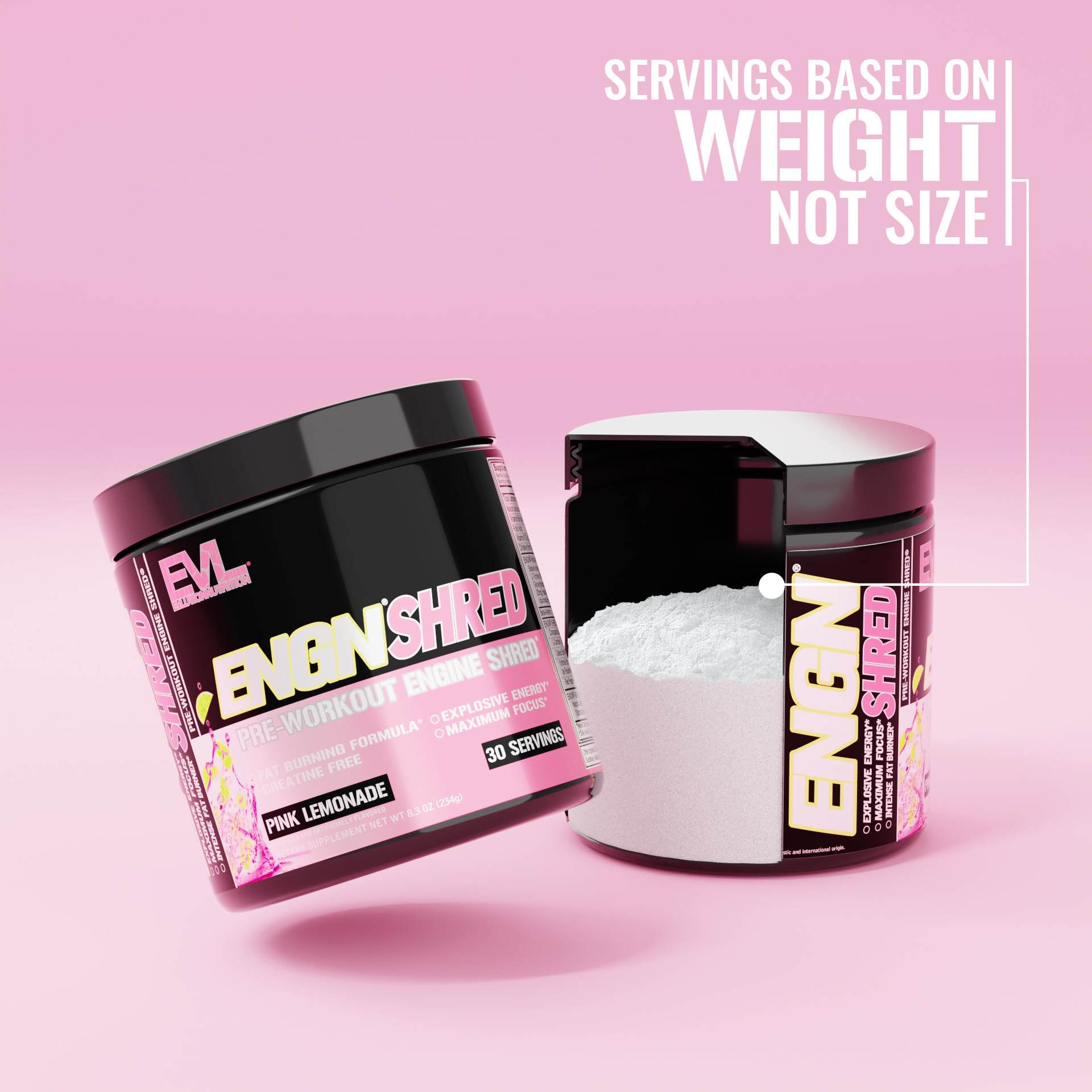 EVL ENGN Shred pink lemonade drink ready to mix for pre-workout focus.